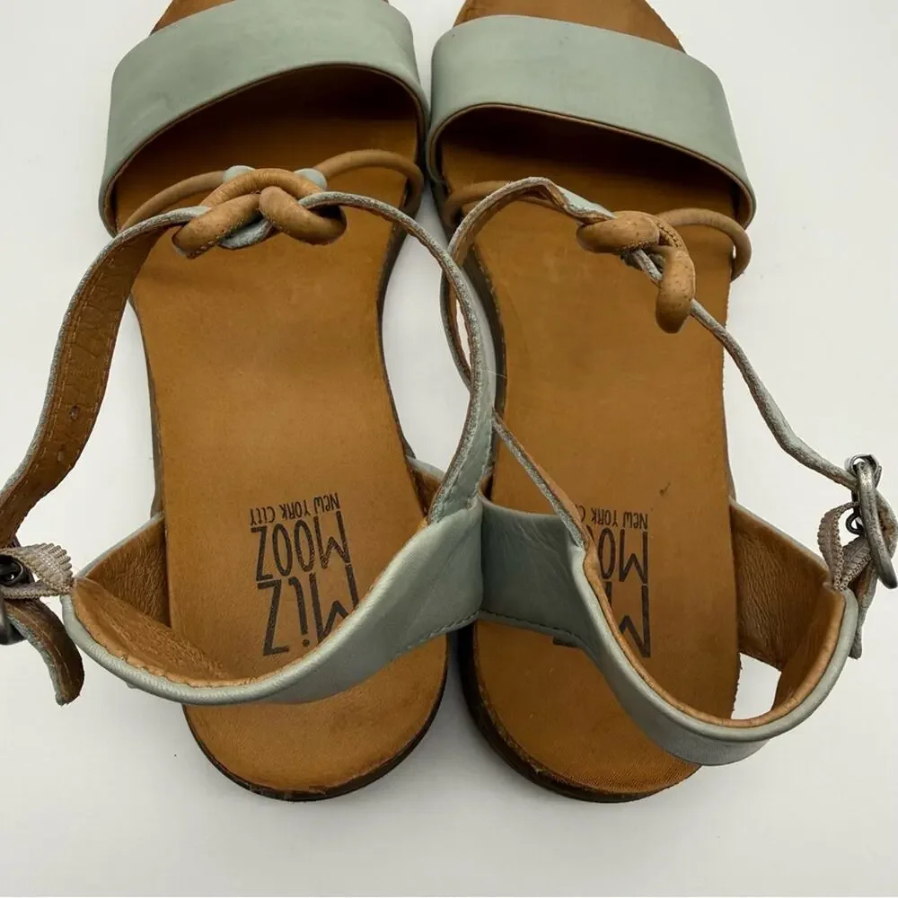 Miz Mooz Medina T Strap Leather Sandal Aquamarine Blue EU 37 US 6.5-7 - Picture 10 of 15